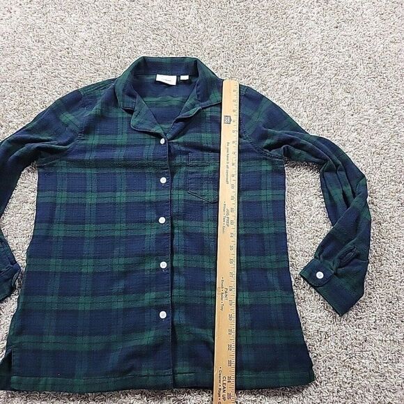 LL Bean Flannel Pajama Top Women Size Small Green Scotch Plaid Button Up - Picture 5 of 8